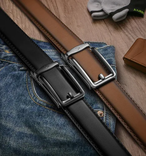 Miniatura 2 de BULLIANT Cinturón de trinquete para hombre, 2 unidades, cinturón de cuero deslizante ajustable para regalo, vestido de hombre, jeans casuales 1 38
