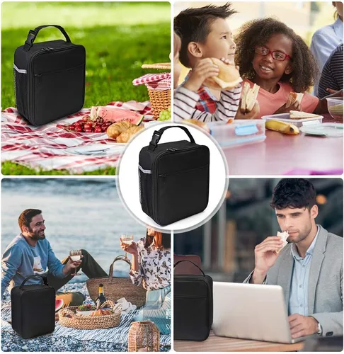 Miniatura 8 de Lonchera aislada, a prueba de fugas, portátil, para mujeres, hombres, niños y niñas, bolsa enfriadora de gran capacidad con asa y bolsillo para Negro