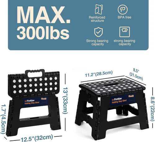 Miniatura 2 de Flottian Taburete plegable de 9 pulgadas para adultos y niños con capacidad para hasta 300 libras, taburetes plegables antideslizantes con asa