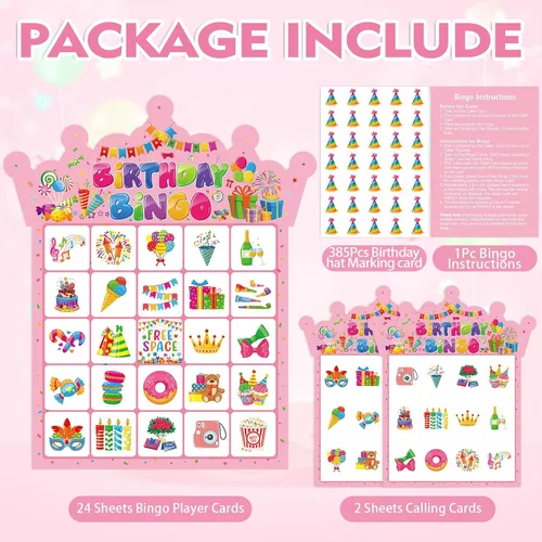 Miniatura 5 de Tarjetas de juego de bingo de cumpleaños para fiesta, 24 jugadores, fiesta de cumpleaños, juegos de bingo para escuela, oficina, familia, grupo