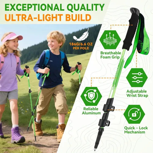 Miniatura 3 de Clostnature Bastones de senderismo para niños, bastones de senderismo plegables y ligeros, paquete de 2 bastones de aluminio para niños