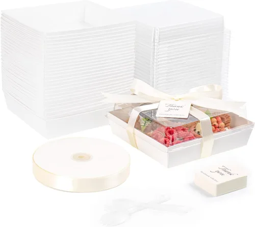 Miniatura 15 de Cajas de charcutería de 7 x 5 pulgadas con tapas transparentes, paquete de 50 recipientes desechables para alimentos, cajas grandes de papel