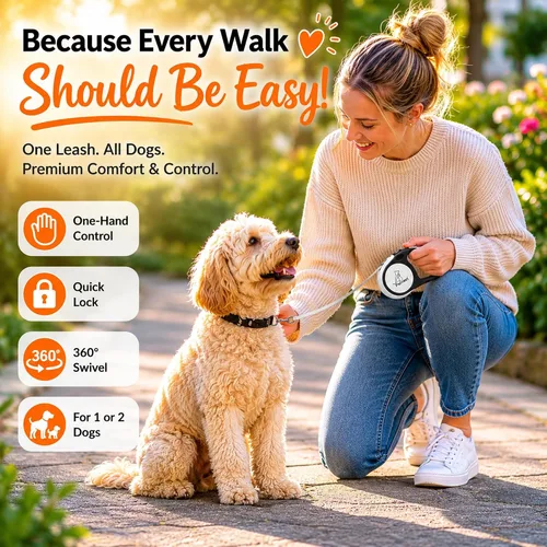 Miniatura 7 de Correa retráctil doble para perros, de 10 pies sin enredos para 2 perros, desmontable para uso individual, freno y bloqueo con un botón, hasta 20 kg