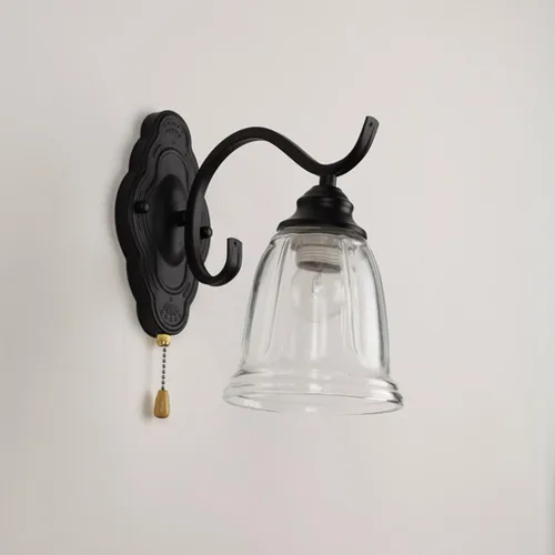 Miniatura 5 de Lámpara de pared con interruptor de cadena E27, retro, para dormitorio, mesita de noche, apliques de pared con pantalla de metal y vidrio, acabado