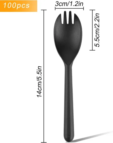 Miniatura 2 de EUSOAR Cucharas de tenedor de plástico, 100 tenedores desechables de 5.5 x 1.2 pulgadas, juego de utensilios pesados, cuchara de servir, helado