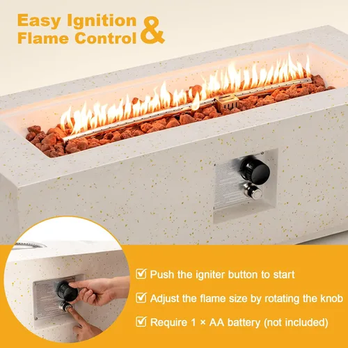 Miniatura 6 de Tangkula Mesa de fuego para exteriores de 50,000 BTU, mesa rectangular de gas propano de terrazo de 42 pulgadas con encendido automático, quemador