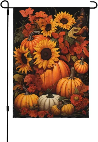 Miniatura 10 de Bandera de Estados Unidos, calabazas y girasoles, bandera de jardín, otoño, vacaciones, bienvenida, patio, granja, exteriores, banderas decorativas