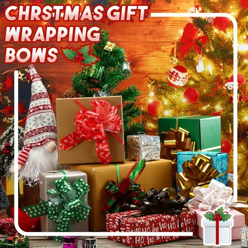 Miniatura 4 de Tigeen 100 Piezas de Lazos de Envoltura de Navidad, Lazos Tirados de 5 Pulgadas, Lazos de Regalo con Accesorio de Cinta, Lazos de Envoltura de Oro