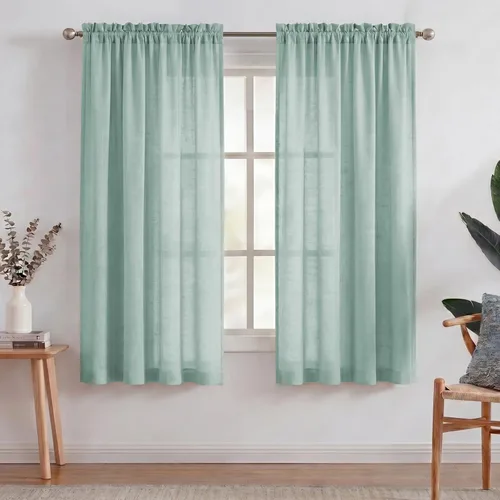 Miniatura 61 de Turquoize cortinas traslúcidas de lino natural, cortinas semitransparentes, cortinas de arpillera con bolsillo para cortinero, paneles para ventana