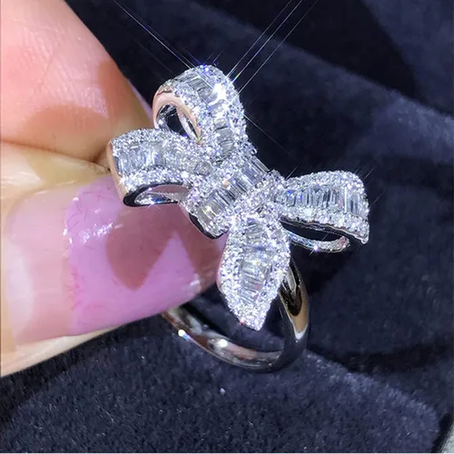Anillo de plata de ley 925 brillante con piedras preciosas de diamantes de circonita cúbica, anillo de mariposa de diamantes de circonita cúbica,