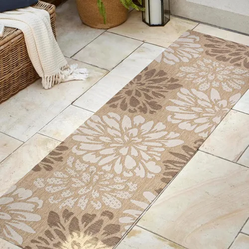 Miniatura 3 de JONATHAN Y Alfombra Corredor de Tejido Texturizado Floral para Interiores y Exteriores 2X8 Marrón/Crema, Zinnia Moderna para Patio Trasero, Patio