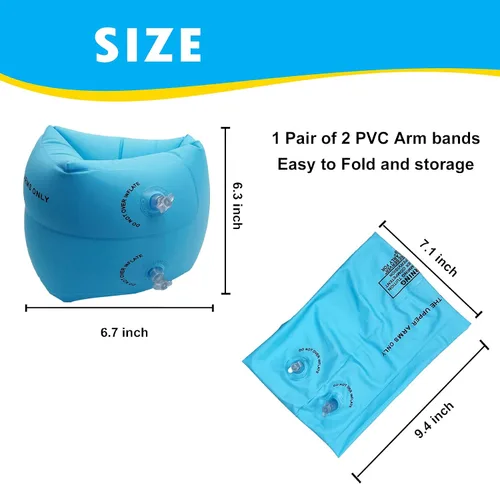 Miniatura 5 de Flotadores inflables de brazo para niños pequeños, alas de agua inflables para niños, bandas flotantes de brazo azules para natación para niños
