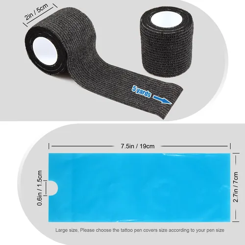 Miniatura 6 de Cubiertas para máquinas de bolígrafos y cintas de agarre, 200 piezas de cubiertas para máquinas de tatuaje con 4 fundas de agarre de 7.5 x 2.7