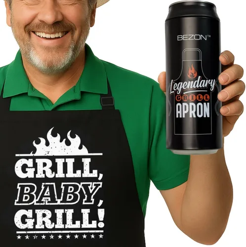 Miniatura 14 de BEZON Delantal de parrilla divertido para hombres – Envase de regalo de lata de cerveza – Divertido regalo de barbacoa para papá, esposo o amigo