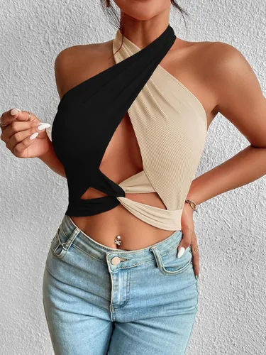 Miniatura 4 de Verdusa Top corto sin mangas con corte frontal para mujer