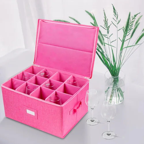 Miniatura 2 de Estuches de almacenamiento para copas, caja contenedora de almacenamiento de copas de vino de carcasa rígida con divisores para 12 copas de vino