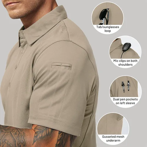 Miniatura 4 de MIER Men's Outdoor Performance Tactical Polo Shirts Short and Long Sleeve, Moisture-Wicking