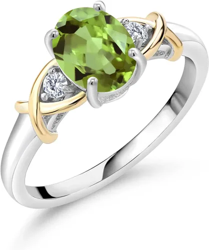 Miniatura 102 de Anillo de compromiso de oro amarillo de 10 quilates y plata 925 con piedra natal y diamantes cultivados en laboratorio para mujer, ovalado de 0.315