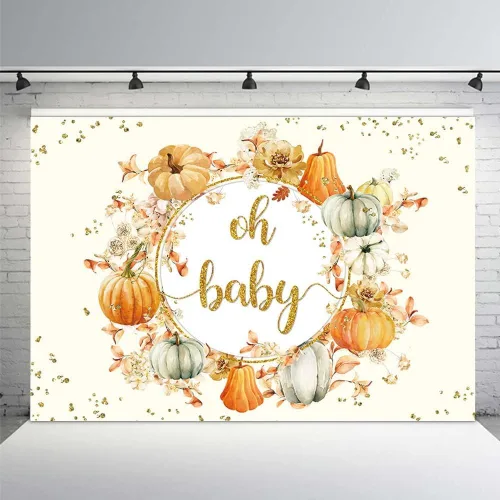 Miniatura 7 de MEHOFOND Fondo de otoño de 7 x 5 pies con diseño de calabaza Oh Baby en colores pastel, acuarela, azul, floral, recién nacido, baby shower