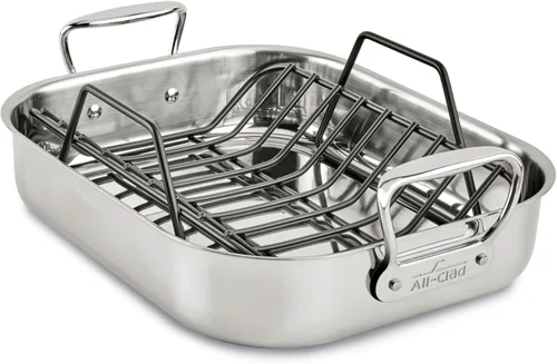 All-Clad Asador Especial de Acero Inoxidable con Estante Antiadherente de 11x14 Pulgadas Apto para Horno y Asador Seguro hasta 600°F, Cacerolas y