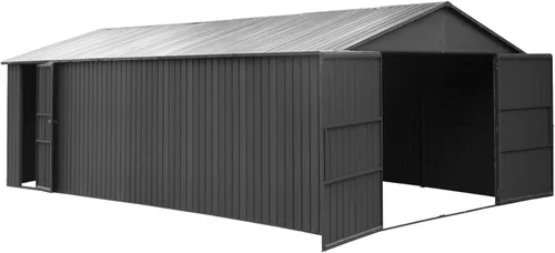 Miniatura 10 de Cobertizo pequeño de almacenamiento de metal de 5 x 3 pies para exteriores, cobertizo de jardín gris oscuro con techo inclinado y puertas dobles