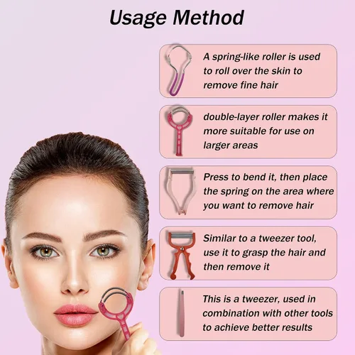 Miniatura 3 de Removedor de vello de primavera - Kit de depilación facial 5 en 1, depilación facial para mujeres, removedor de pelo de pinzas de resorte