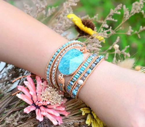 Miniatura 122 de ZOSOJONA - Pulseras bohemias hechas a mano de piedra natural, que dan vuelta, con cuentas de cristal de turquesa