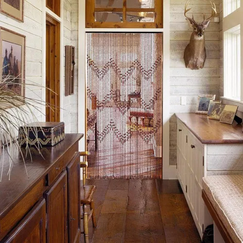 Miniatura 4 de Cortina hecha a mano con cuentas para puerta, cuentas de madera de bambú, decoración bohemia rústica para tienda del hogar, 35.5 x 75 pulgadas