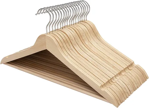 Miniatura 4 de FairyHaus Perchas de madera, paquete de 30 perchas de madera con acabado liso con gancho giratorio de 360° y muescas, perchas ligeras de madera