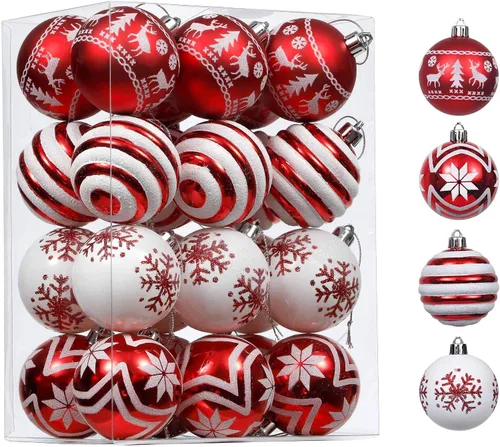 Valery Madelyn Adornos de Navidad para árbol de Navidad, juego de adornos de bolas de Navidad inastillables rojo y blanco, 2.36 pulgadas, adorno