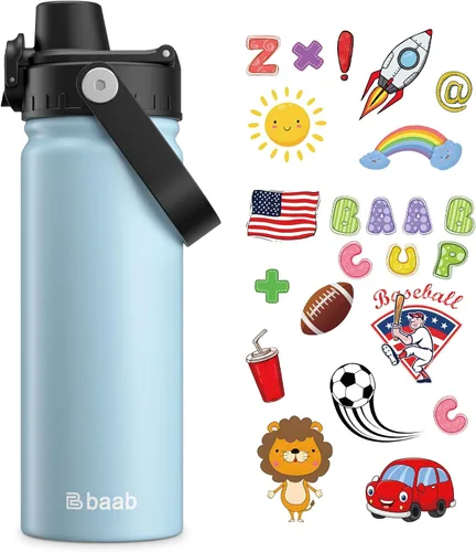 Miniatura 17 de baab Botella de Agua para Niños de 18 oz, Botella de Agua Aislada para Niños con Tapa de Boquilla Bloqueable y Calcomanías, Taza de Agua para Niños