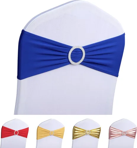 Miniatura 16 de LEBENGURU Bandas para silla de elastano doradas, 30 lazos elásticos de alta calidad con deslizadores para decoración de banquete de boda, fiesta