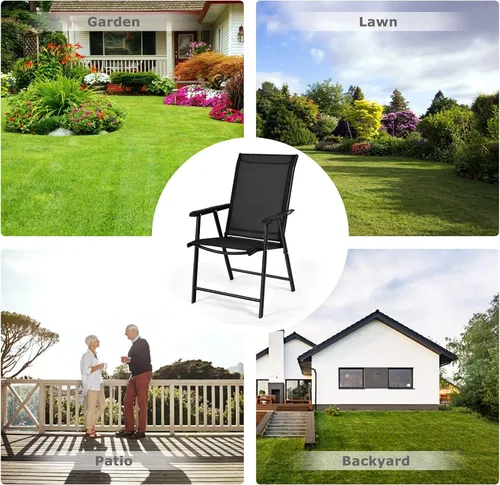 Miniatura 9 de S AFSTAR Juego de 4 sillas de patio, sillas de comedor plegables para exteriores con reposabrazos, sillas plegables para porche para césped, Negro