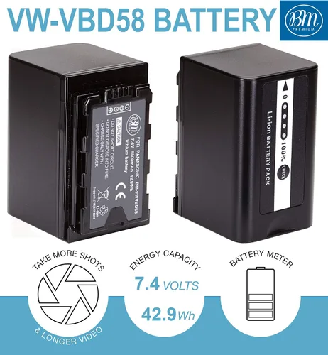 Miniatura 2 de BM Premium VW-VBD58 Batería y cargador para Panasonic AG-VBR59, BGH1, HC-X1, HC-X1500, HC-X2000, AG-CX10, AG-CX350, AG-UX180, AG-AC30, AG-UX90