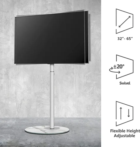 Miniatura 5 de FITUEYES Soporte de TV esquinero para 37 a 65 pulgadas, soporte de TV blanco moderno de mediados de siglo con base de vidrio texturizado de mármol