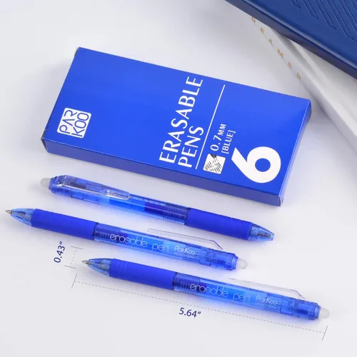 Miniatura 3 de ParKoo Bolígrafos de gel retráctiles borrables, punta fina de 0.028 in, desaparece el error, tinta azul para tomar notas y crucigramas, paquete de 6