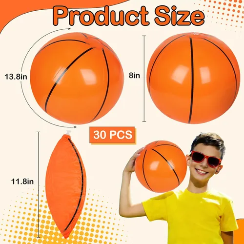 Miniatura 2 de SAYAYA 30 pelotas de playa de baloncesto, inflables de PVC de 8 pulgadas, a granel para deportes temáticos de verano, playa, piscina, juego de agua