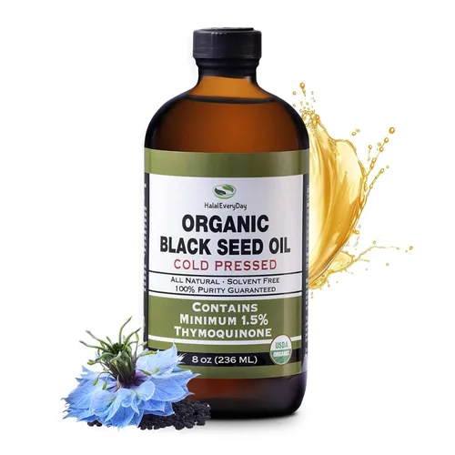 Aceite de semilla negra orgánico - Certificado USDA prensado en frío en botella de vidrio con más del 1.5% de timoquinona, 3 veces más fuerte,