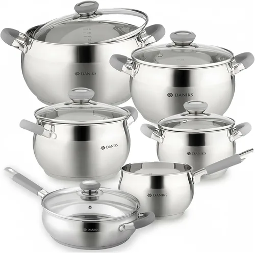 Miniatura 9 de Daniks - Olla moderna de acero inoxidable con tapa de vidrio, inducción, 2 cuartos, olla apta para lavavajillas, asas a prueba de calor, olla