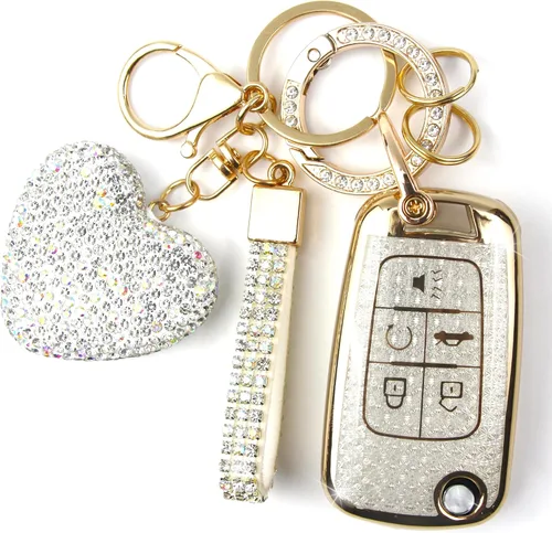 Miniatura 11 de Funda para llavero con llavero de diamante para mujer, portallaves de automóvil compatible con Chevy Cruze Camaro Malibu Equinox Impala GMC Buick