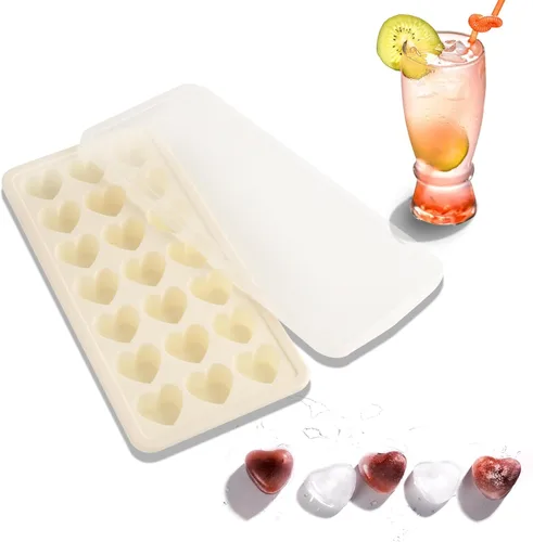 Miniatura 9 de Bandeja de cubitos de hielo en forma de corazón, molde de silicona de 21 agujeros con tapa extraíble flexible para whisky cóctel chocolate Azul
