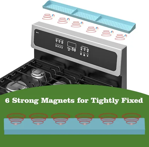 Miniatura 3 de Estante superior magnético de silicona de 30 pulgadas para cocina, organizador de especias magnético fuerte resistente al calor para horno sobre