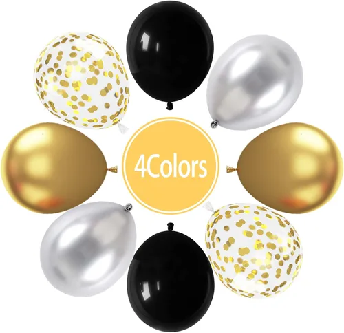 Miniatura 2 de Paready - Globos negros y dorados, 60 globos de 12 pulgadas de confeti dorado, globos de látex para fiestas con cintas para cumpleaños, graduación