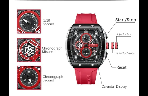 Miniatura 7 de Relojes cronógrafo de lujo para hombre correa de goma clásico impermeable fecha analógico reloj de cuarzo