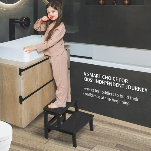 Miniatura 2 de Domax Taburetes de madera de bambú para niños, taburete para niños pequeños, para lavabo de baño, cama alta, inodoro, cocina, taburete de madera