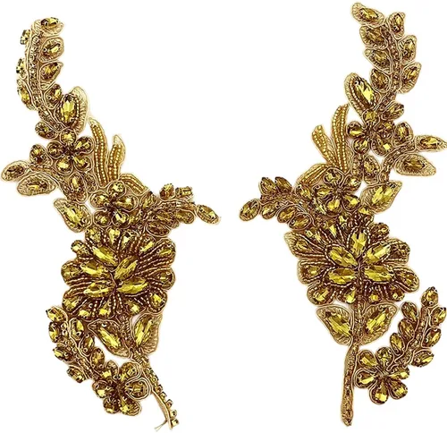 Miniatura 14 de 1 par de apliques hechos a mano con diamantes de imitación de flores para ropa, parches de tela de cristal para vestido de novia, apliques de encaje