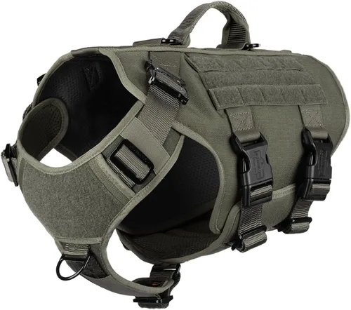 Miniatura 14 de ICEFANG - Arnés táctico para perro con 6 hebillas, chaleco con sistema molle con asa para perro, 3/4 del cuerpo, panel con velcro para parche
