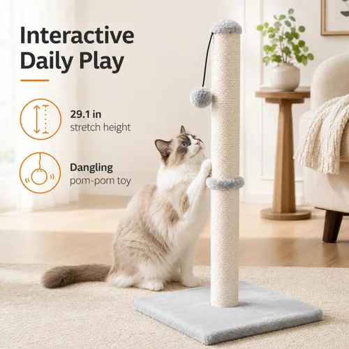 Miniatura 6 de Dimaka - Rascador de gato de 29 pulgadas de alto, con cuerda de sisal y cubierto con suave felpa suave Gris