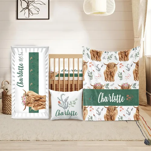 Miniatura 13 de Juego de ropa de cuna personalizado Duckbe - Diseño de oso con nombre personalizado para guardería de bebé, juego de 3 piezas - Manta suave