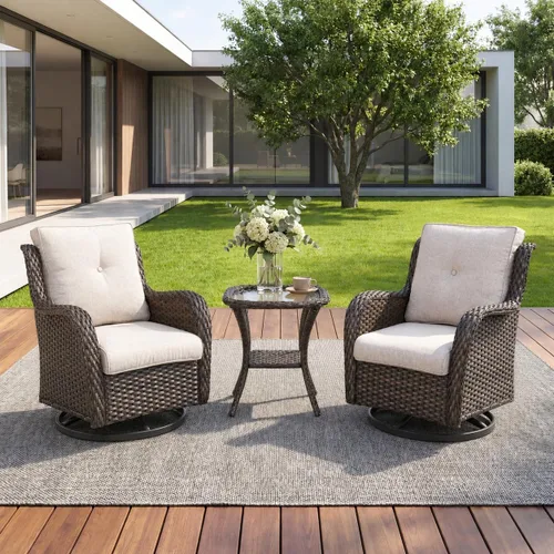 Miniatura 119 de Rilyson Mecedora de mimbre - Juego de 2 sillas mecedoras de mimbre para patio, sillas mecedoras de ratán para porche al aire libre, terraza, jardín